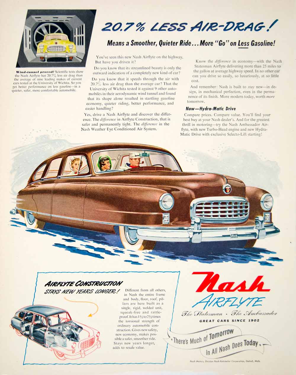 1950 Ad Nash Airflyte Car Auto Motor Vehicle Detroit Michigan Sedan YFT5