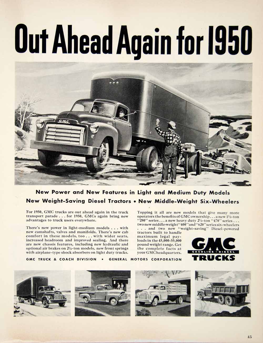 1950 Ad GMC Truck Diesel Engine Transport Auto Coach Tractor General Motors YFT5