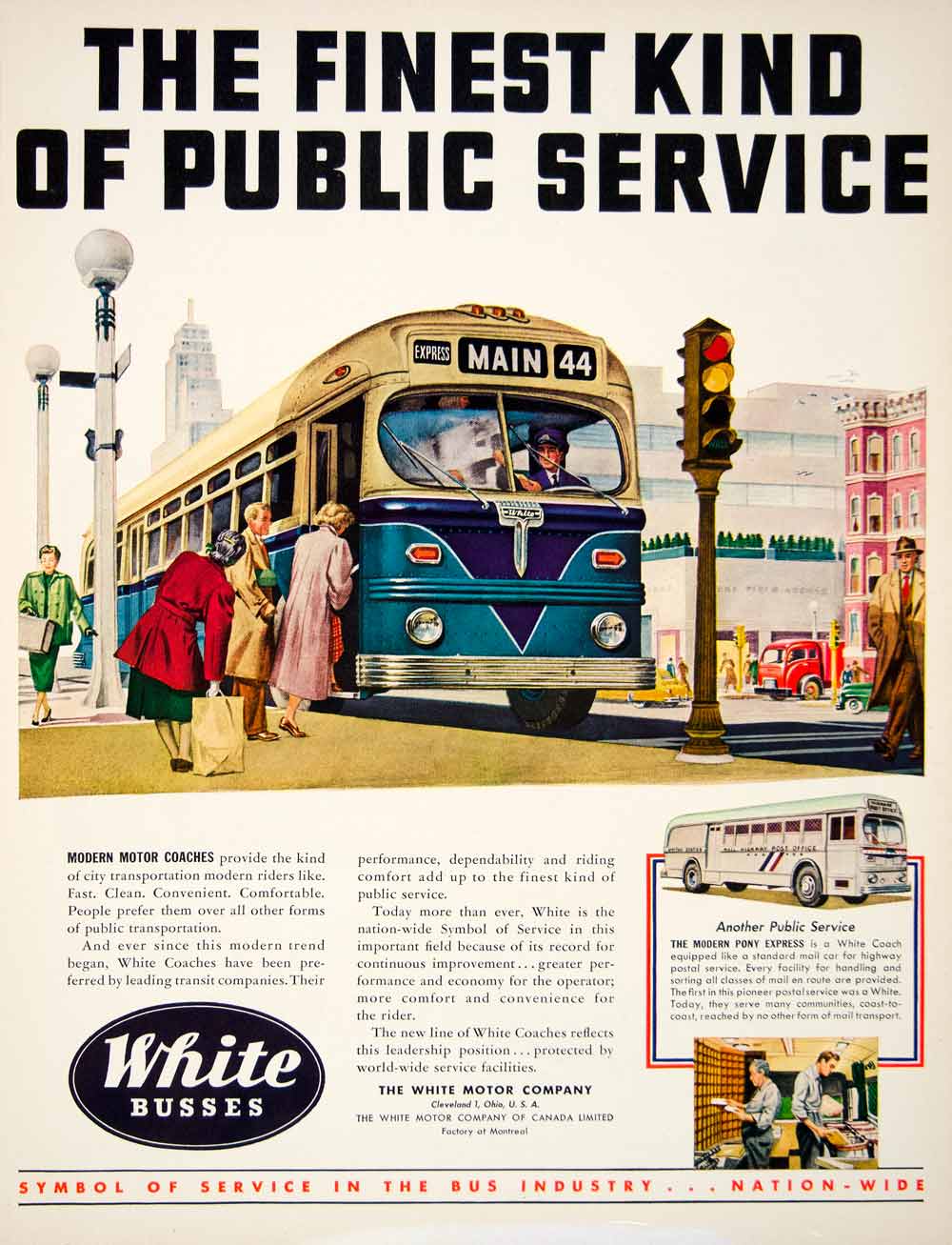 1950 Ad White Busses Cleveland Ohio Coach Public Transportation Motor YFT5