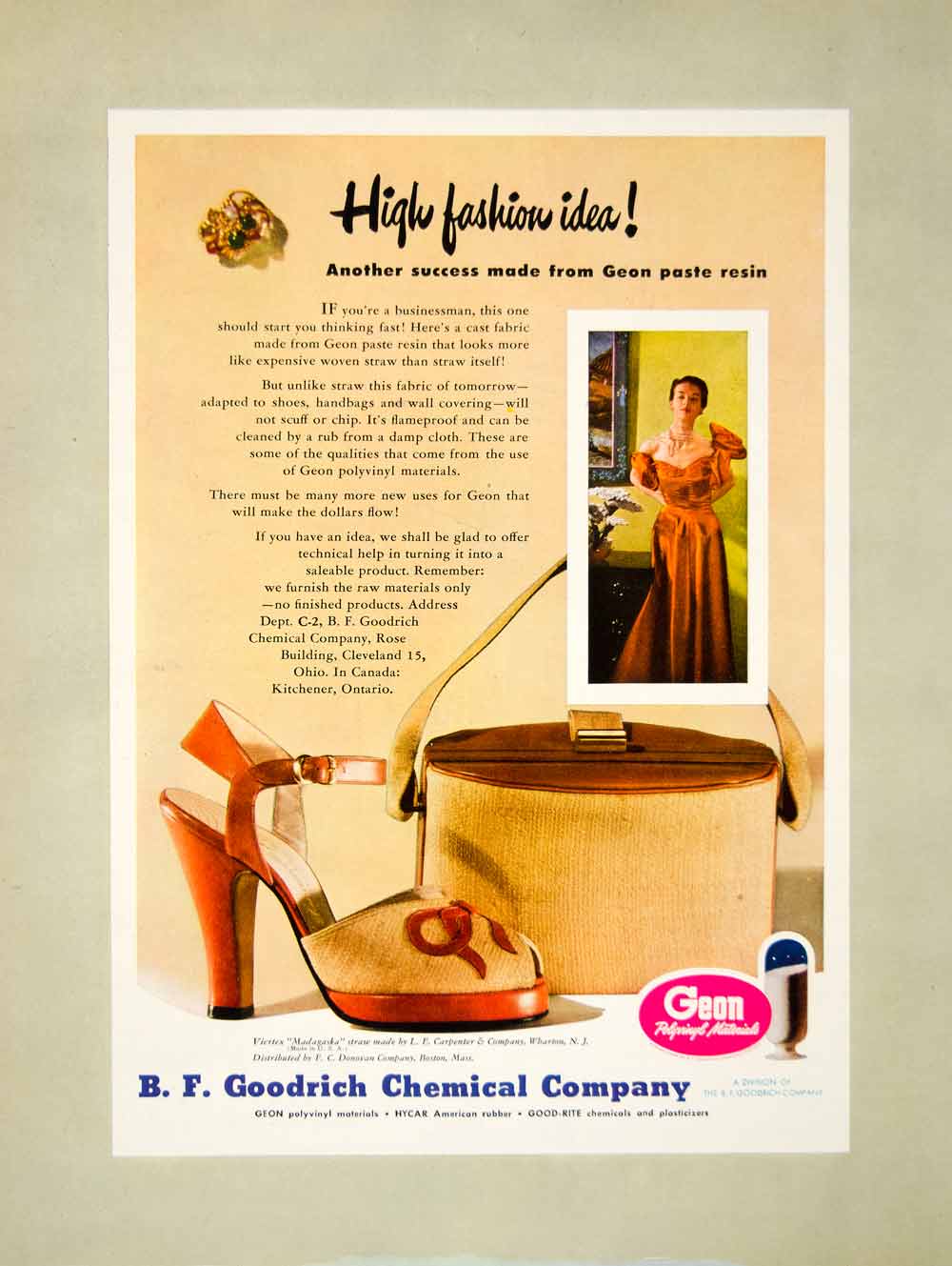1950 Ad Geon Polyvinyl B.F. Goodrich Chemical Rose Bldg Cleveland Ohio YFT5