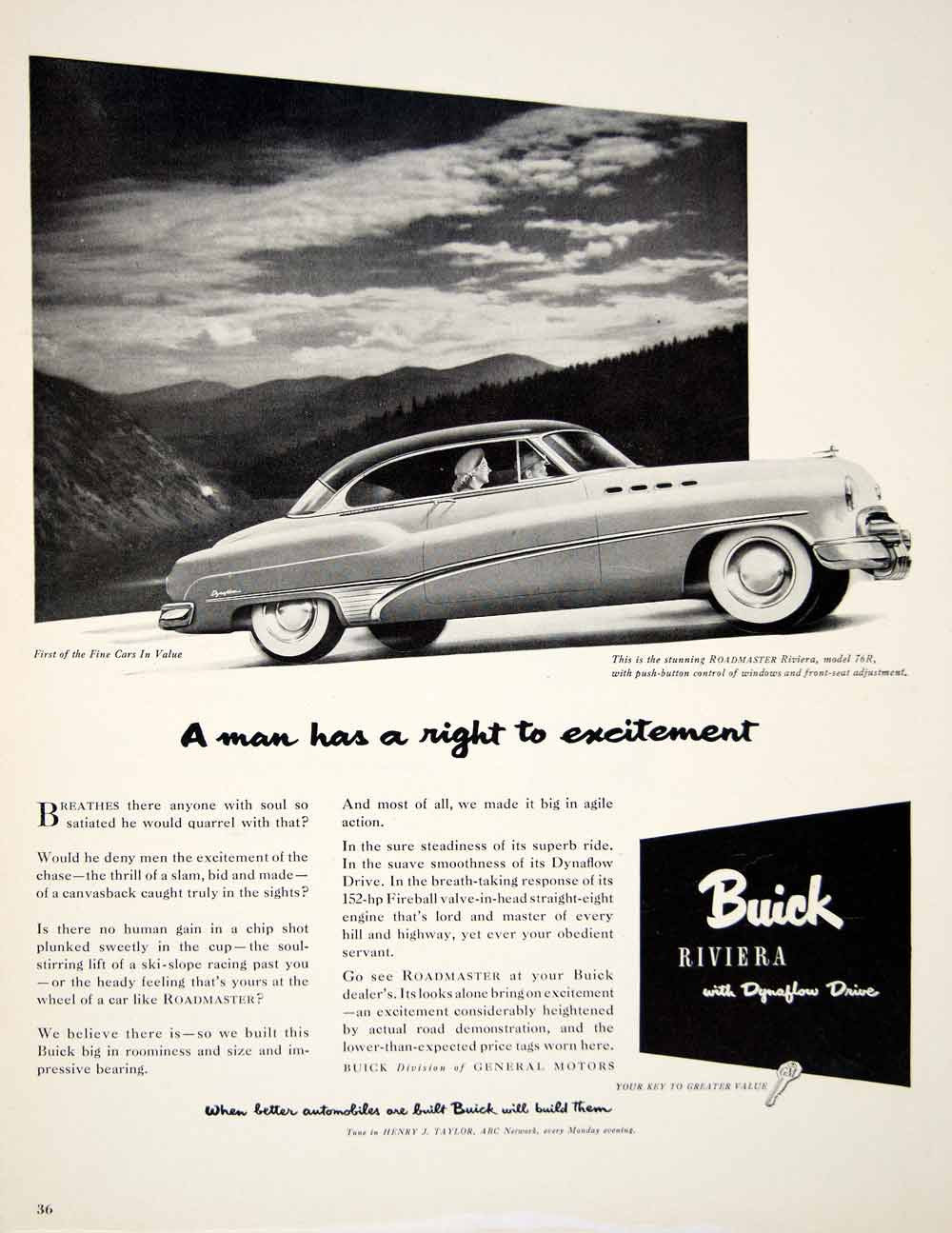1950 Ad Buick Riviera Model 76R Coupe Dynaflow Drive Auto Car Roadmaster GM YFT5 - Period Paper
