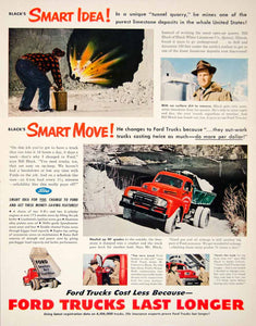 1950 Ad Ford Trucks Auto Bill Black White Limestone Quincy IL Quarry Work YFT5