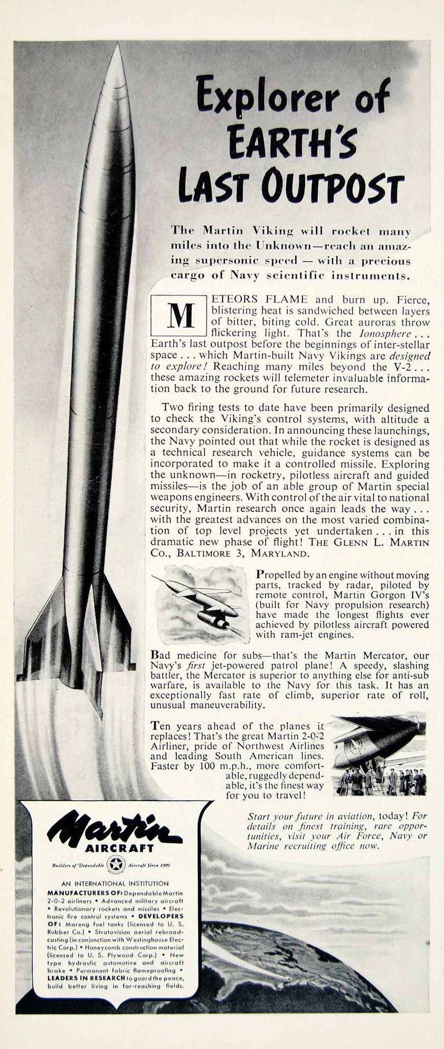 1950 Ad Martin Aircraft Viking Rocket Navy Missile Military Aviation S ...