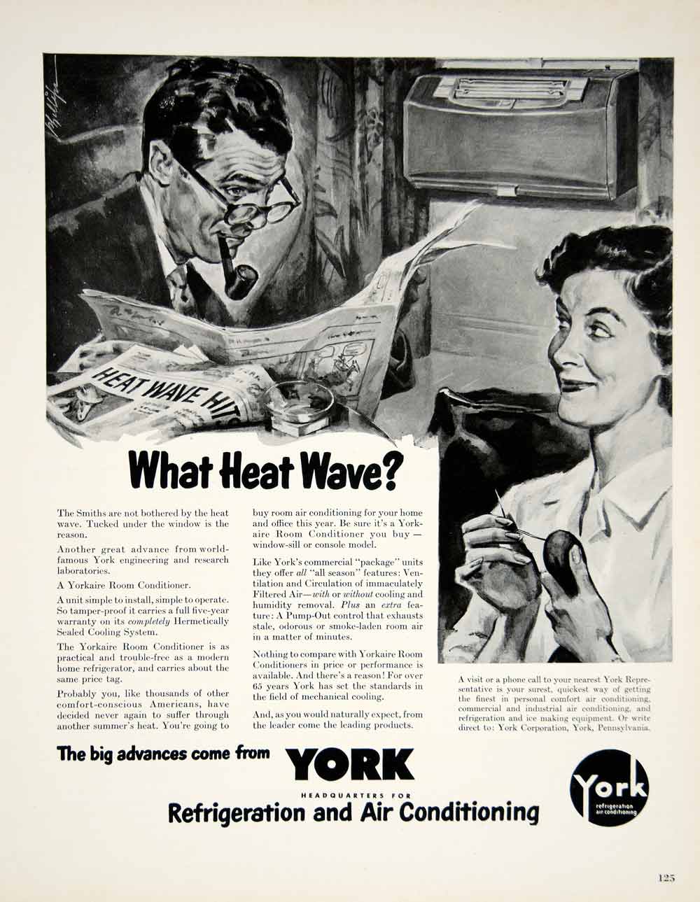1950 Ad Yorkaire Room Air Conditioner Household Appliance Art Smiths Risque YFT6