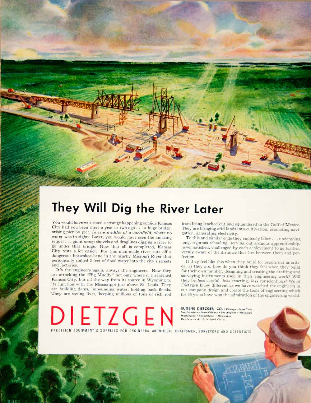 1950 Ad Eugene Dietzgen Engineering Construction Equipment Rudi Art Bridge YFT6