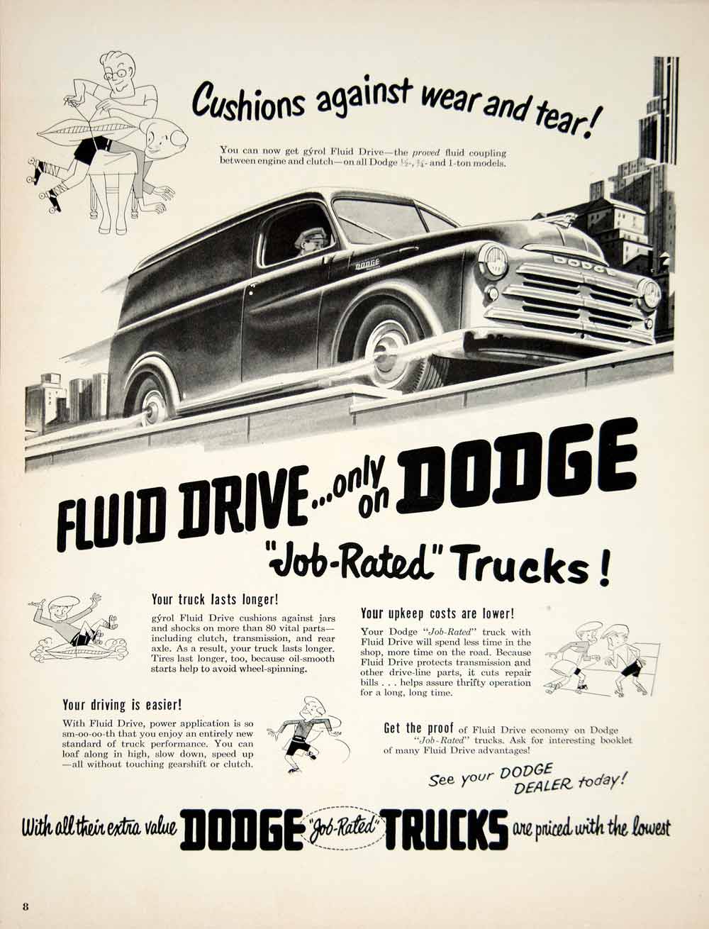 1950 Ad Dodge Truck Automobile Fluid Drive Transportation Art Deco Cartoon YFT6