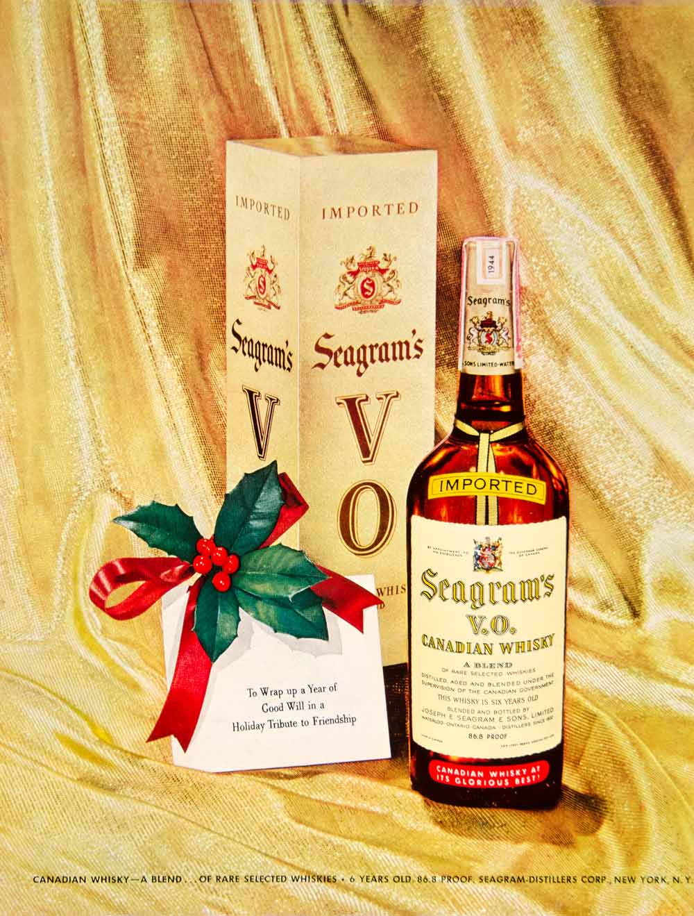 1950 Ad Seagram's VO Canadian Whisky Liquor Christmas Holiday Alcohol Drink YFT6