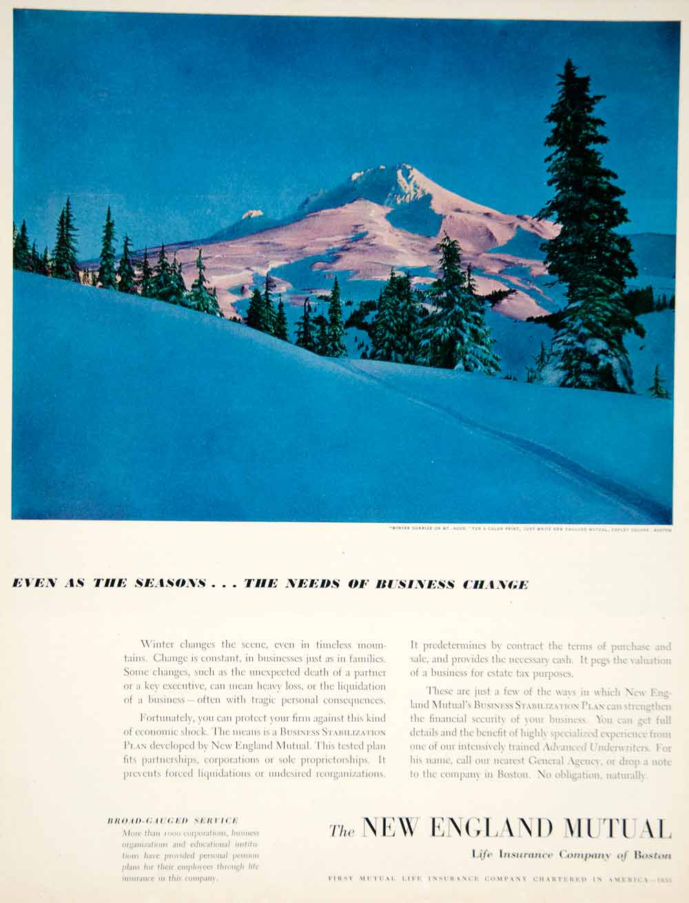 1951 Ad New England Mutual Life Insurance Banking Finance Mt Hood OR Art YFT6