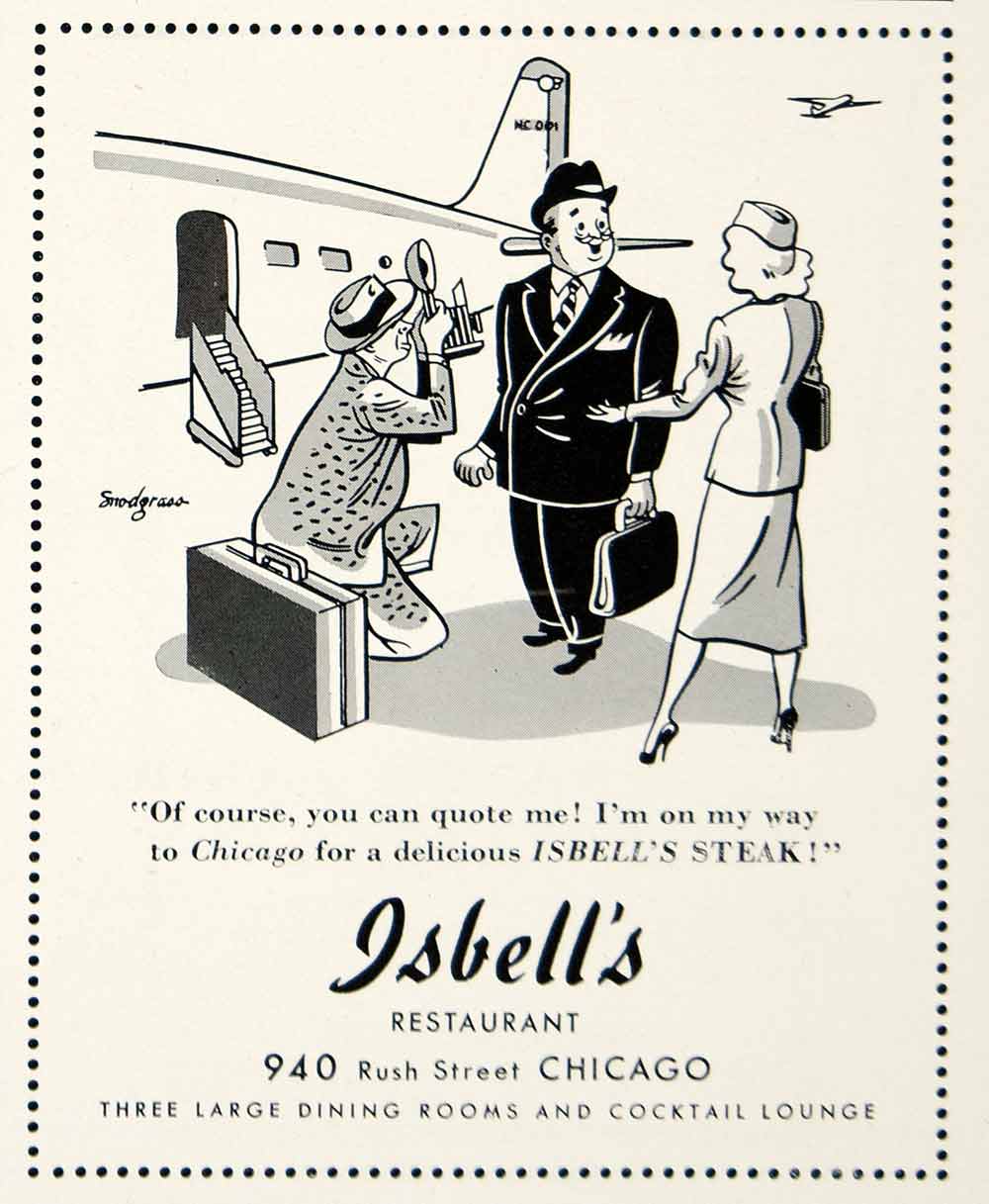 1950 Ad Isbells Restaurant Chicago IL Snodgrass Art Airplane Airport Dining YFT6