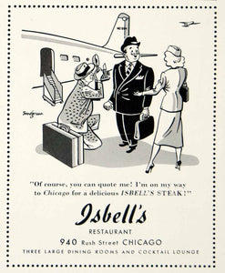 1950 Ad Isbells Restaurant Chicago IL Snodgrass Art Airplane Airport Dining YFT6