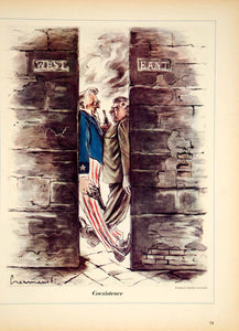 1950 Color Print Zdizslaw Czermanski Art Uncle Sam Joseph Stalin Political YFT6