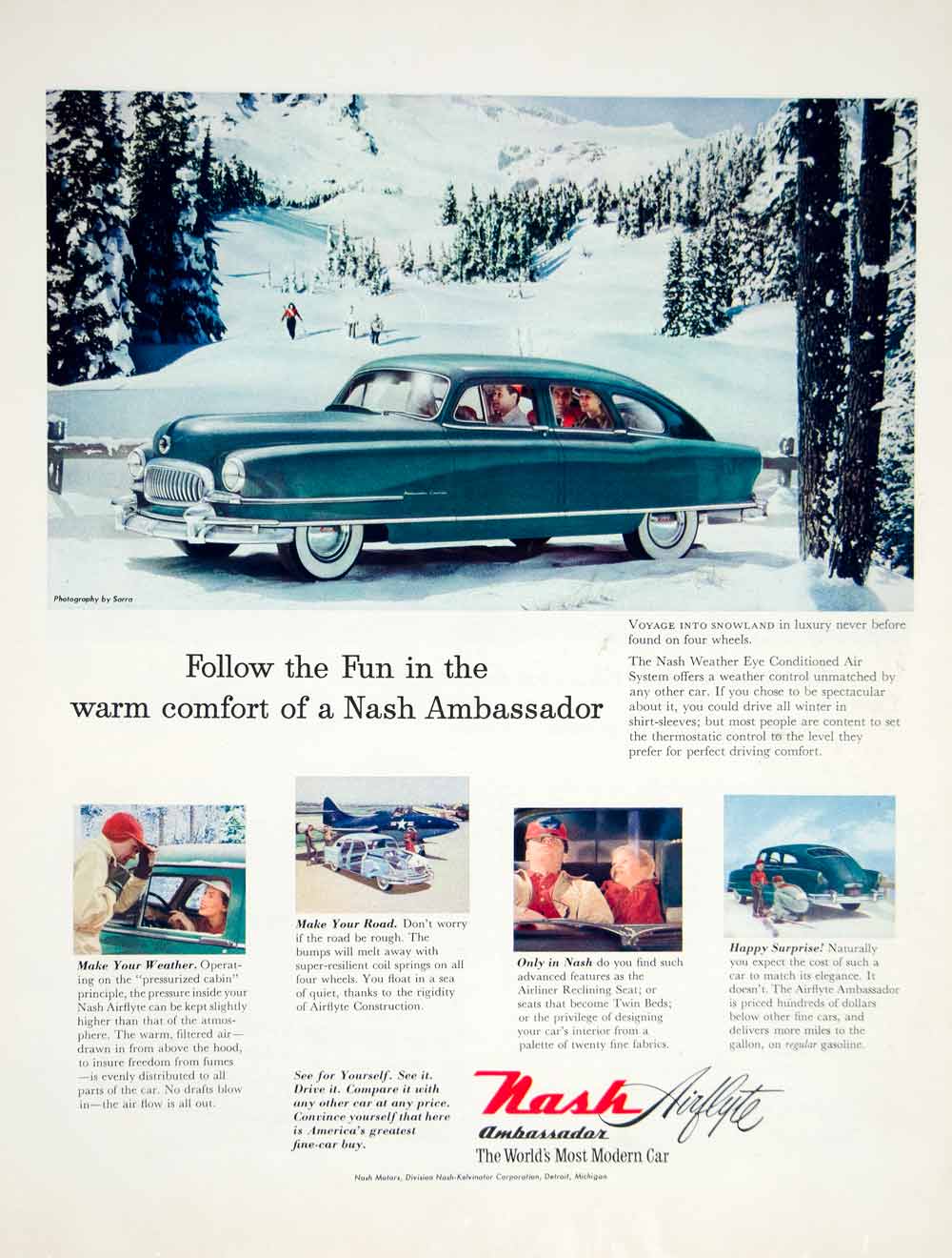 1951 Ad Nash Ambassador Airflyte Sedan Car Auto Transportation Classic YFT7
