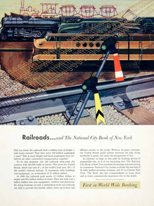 1951 Ad National City Bank New York Railroad Train Edward Honks Art Finance YFT7