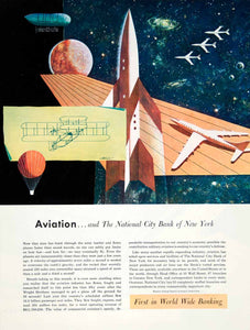 1951 Ad National City Bank New York John Atherton Art Rocket Space Race YFT7