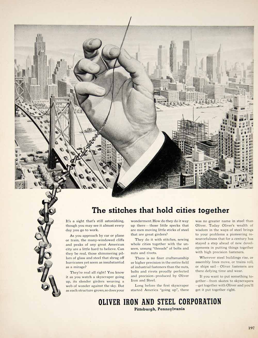 1951 Ad Oliver Iron & Steel T Bonney Art Industrial Fasteners Construction YFT7