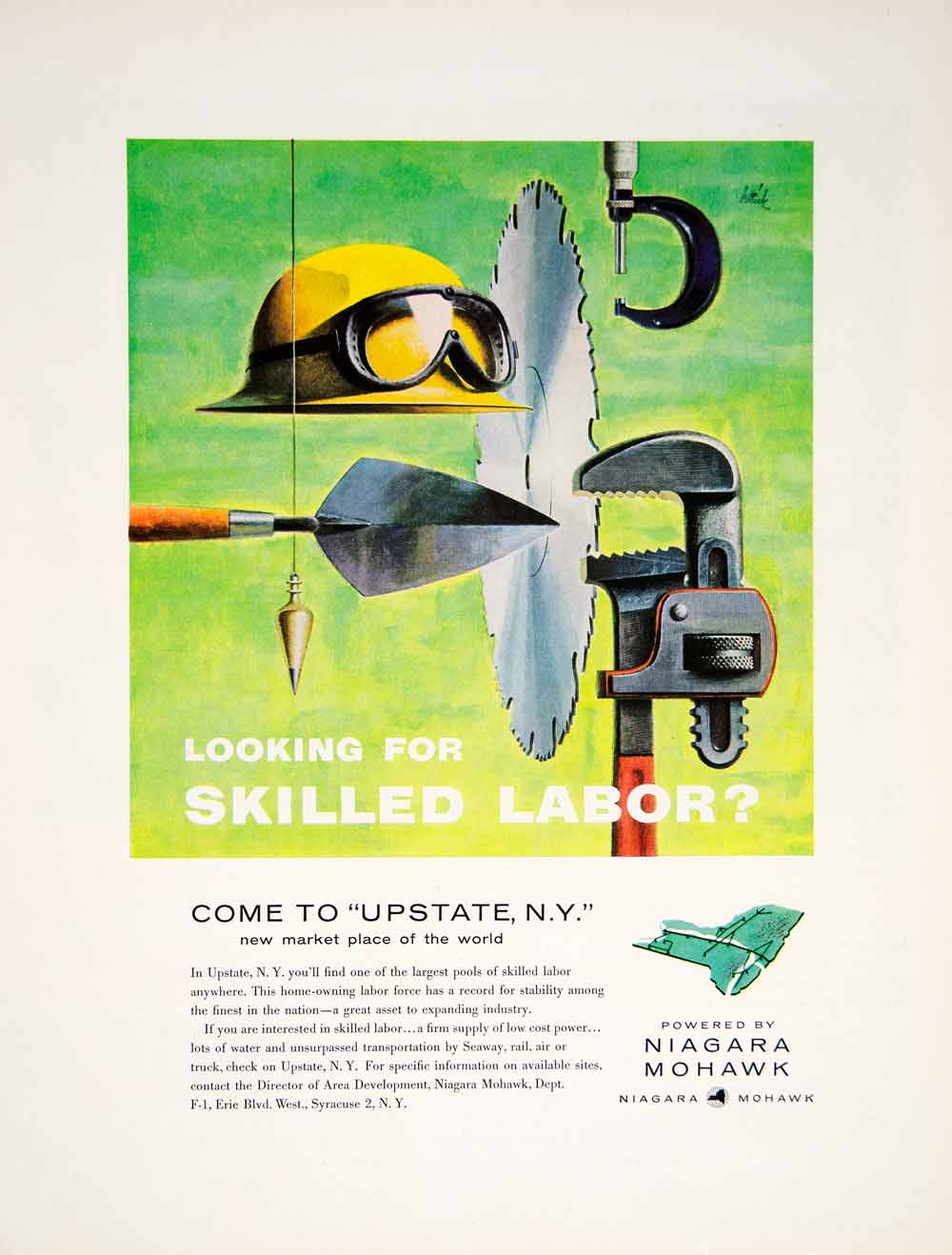 1960 Ad Niagra Mohawk Skilled Work Force New York State Helmet Tools Labor YTF8