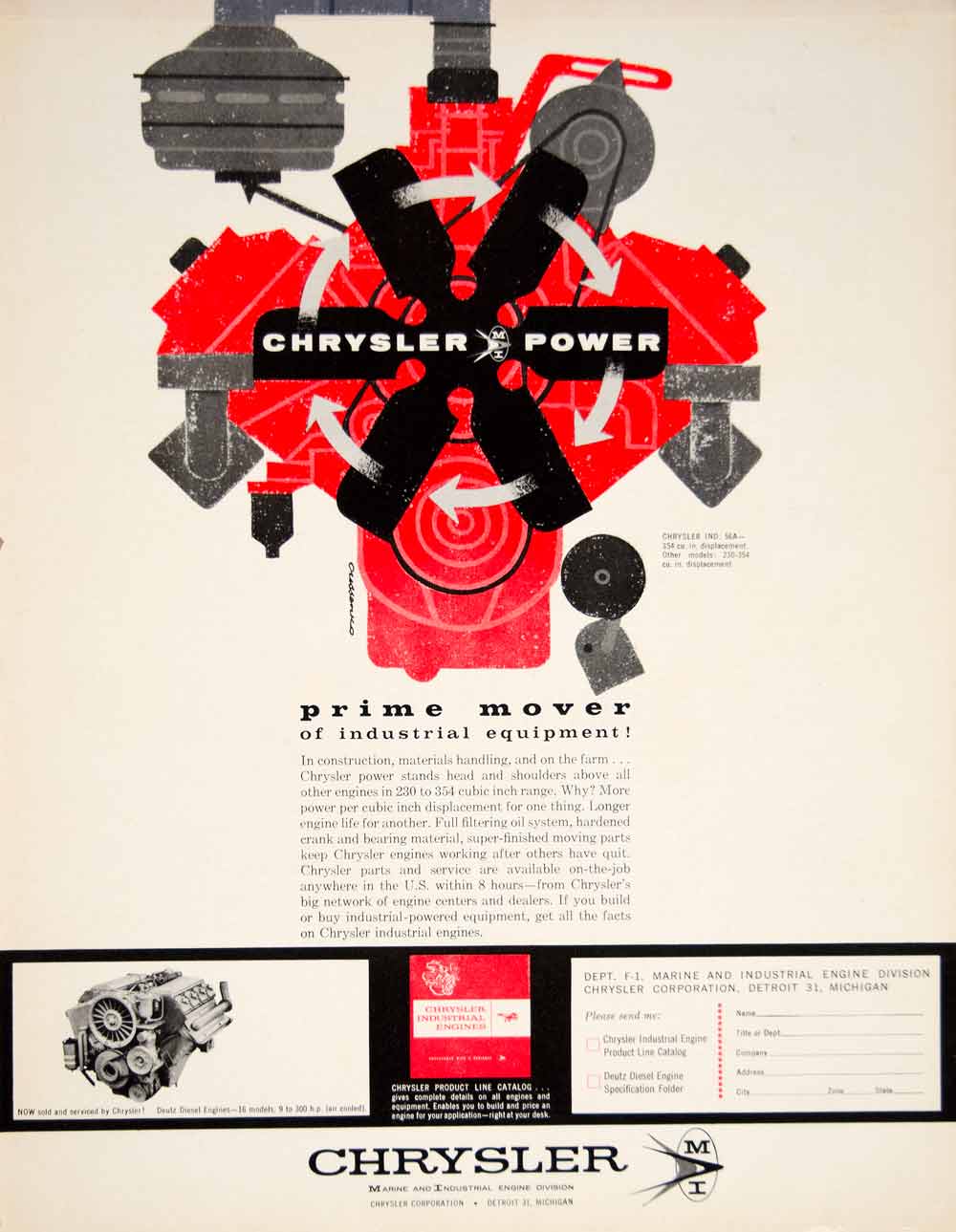 1960 Ad Chrysler Marine Industrial Engine Mechanical Equipment Power Mover YTF8