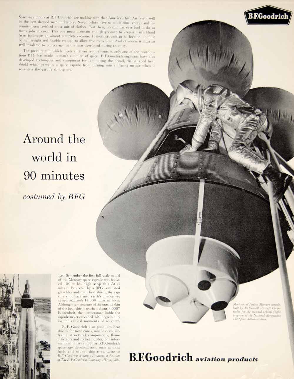 1960 Ad B F Goodrich Aviation Space Travel Engineering Mercury Capsule Aero YTF8