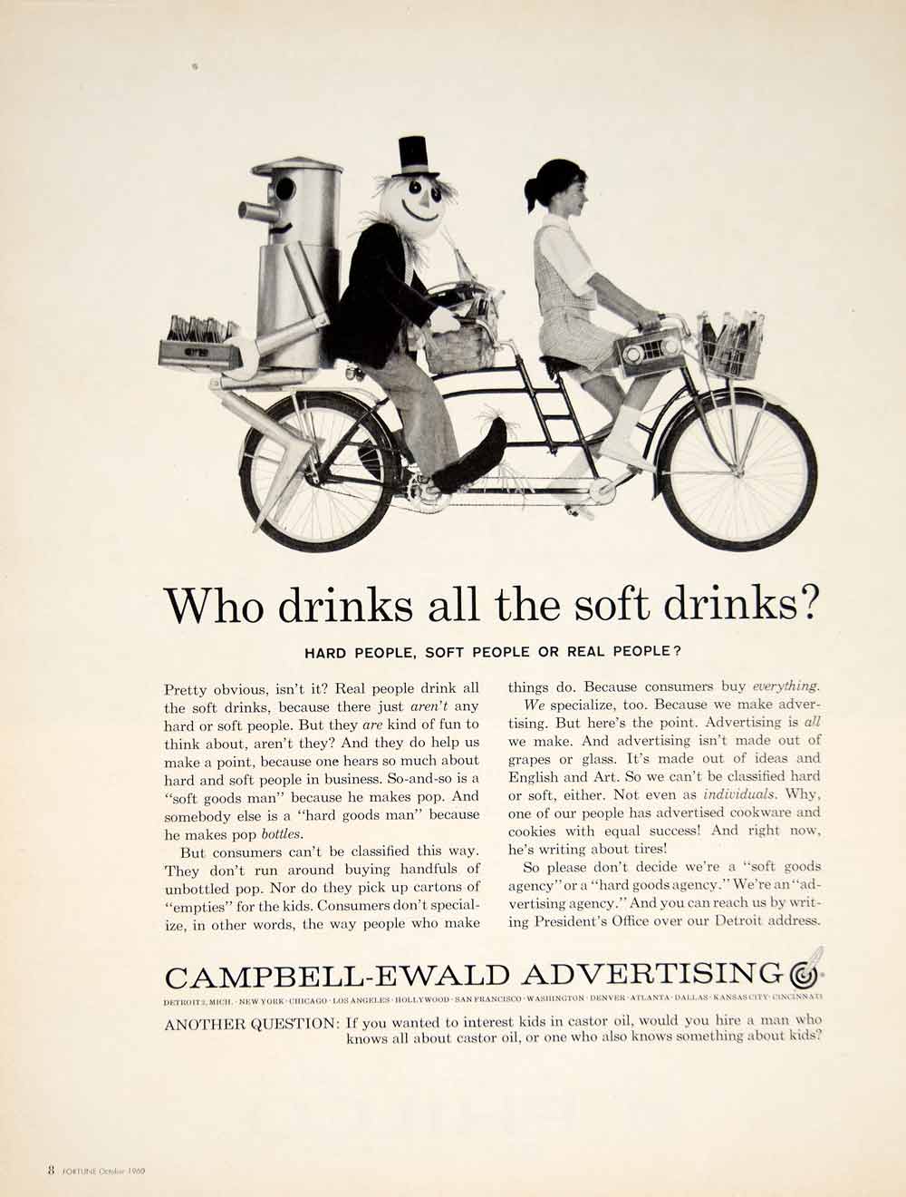 1960 Ad Campbell Ewald Advertising Agency Firm Scarecrow Tin Man Soft Drink YTF8
