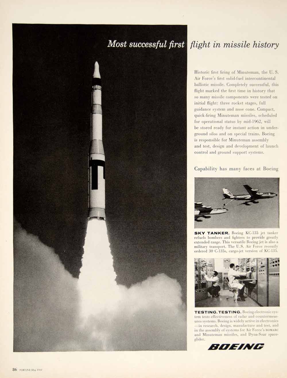 1961 Ad Boeing Sky Tanker Rocket Missile Minutemen Air Force Science KC-135 YTF8