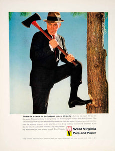 1961 Ad West Virginia Pulp Fine Paper Tree Businessman Lumberjack Axe Cut YTF8