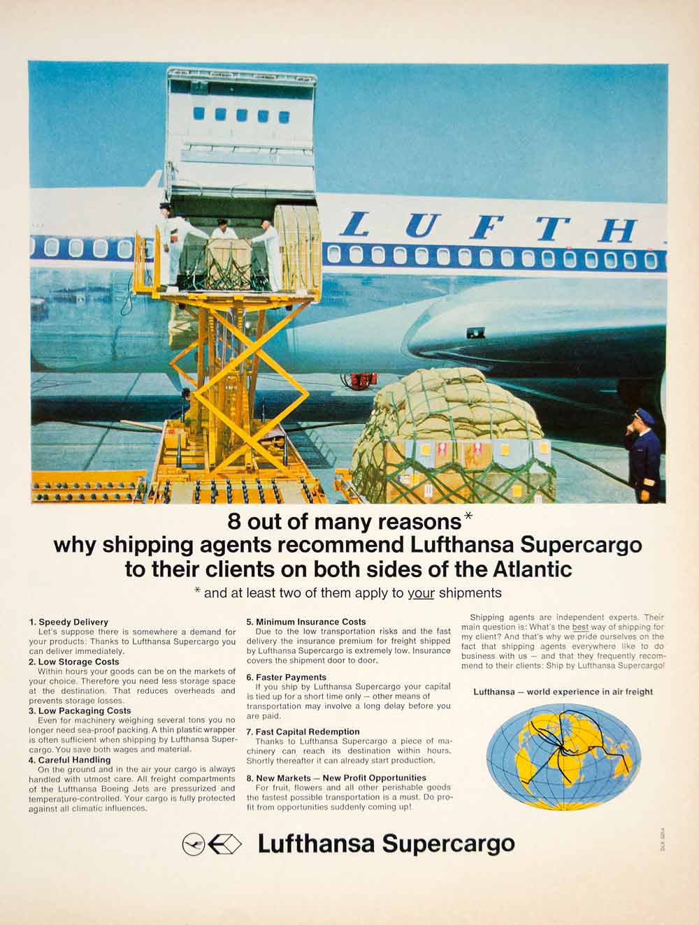 1965 Ad Lufthansa Supercargo Airplane Shipping Cargo Freight Industrial YTF8