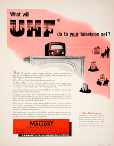 1952 Ad P.R. Mallory & Co. UHF Television Convertor Industrial Indianapolis YFT9