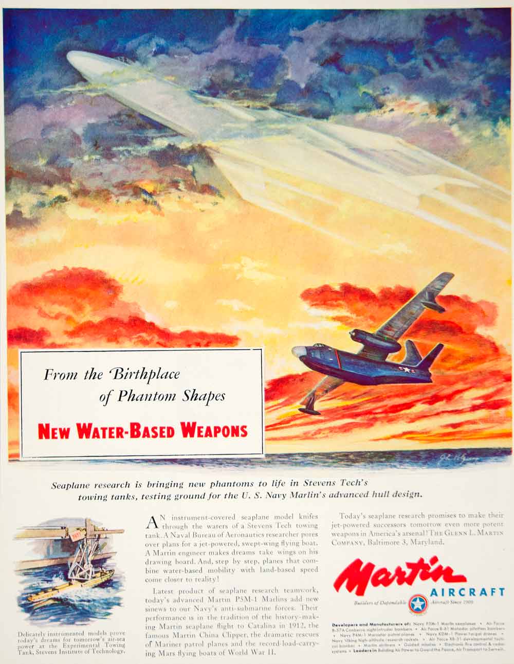 1952 Ad Glenn L. Martin Company Military Seaplanes Aviation Equipment Plane YFT9