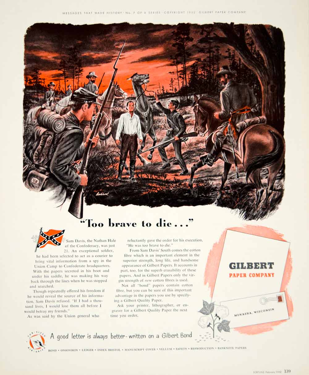 1952 Ad Gilbert Paper Manufacturing Company Menasha Wisconsin US Civil War YFT9