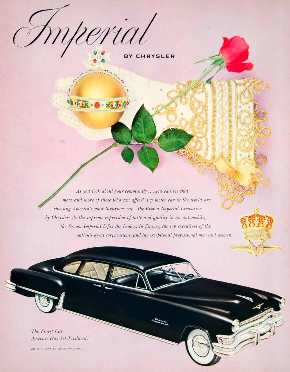 1952 Ad Chrysler Imperial Automobile Car Vehicle Crown Jewels Royalty Rose YFT9