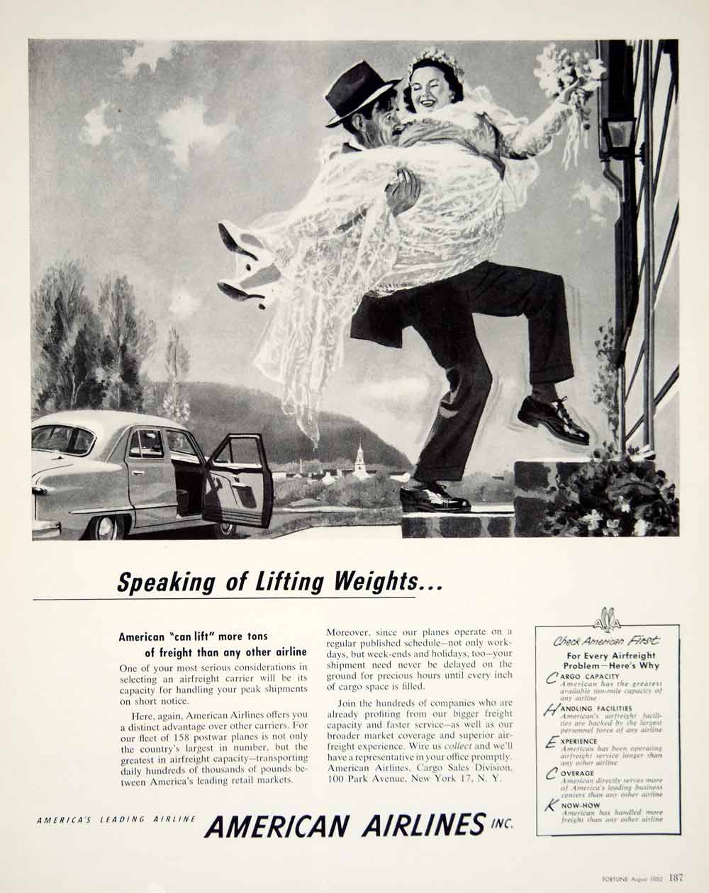 1952 Ad American Airlines Aircraft Aviation Planes Flying Bride Groom Funny YFT9