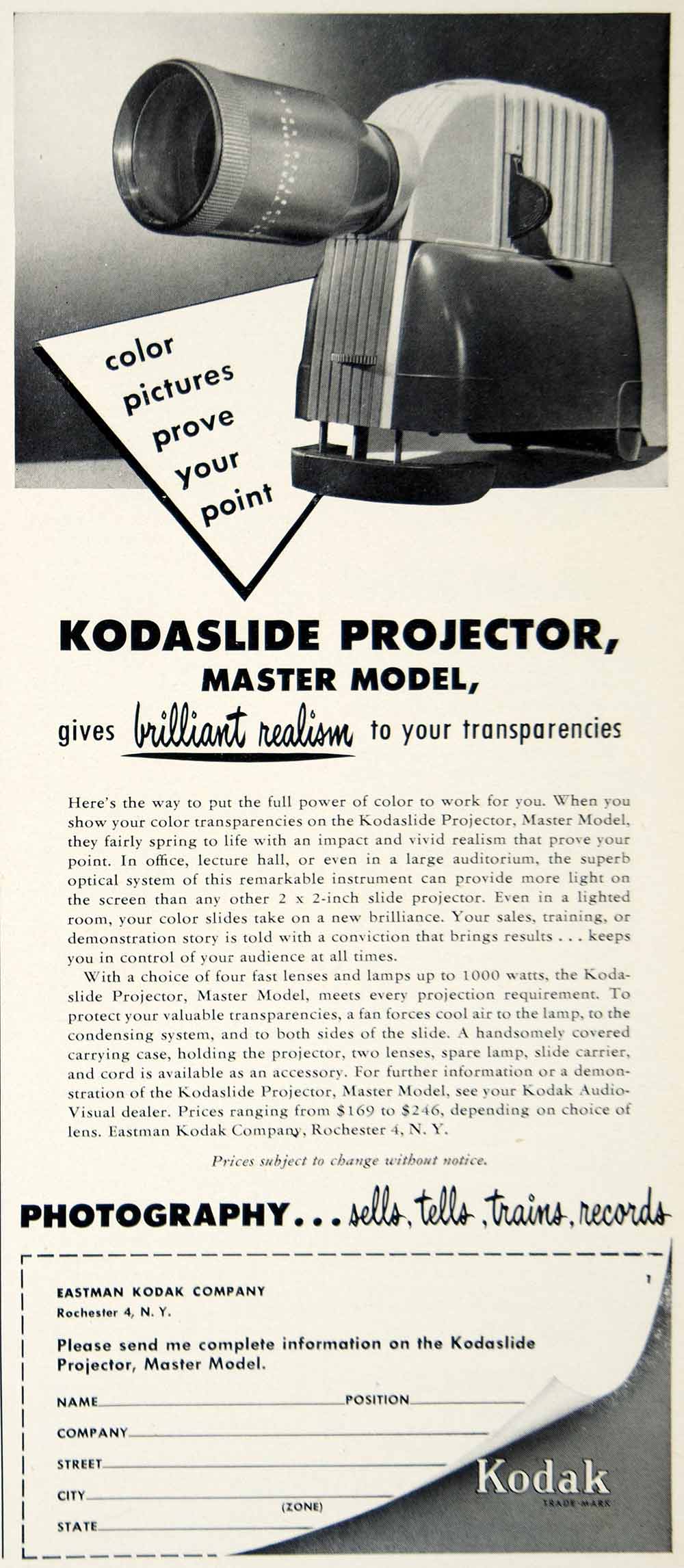 1952 Ad Eastman Kodak Company Kodaslide Slide Projector Photography Cameras YFT9