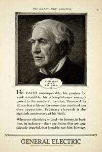 1927 Ad Thomas Alva Edison Portrait General Electric Famous Inventor YGB1