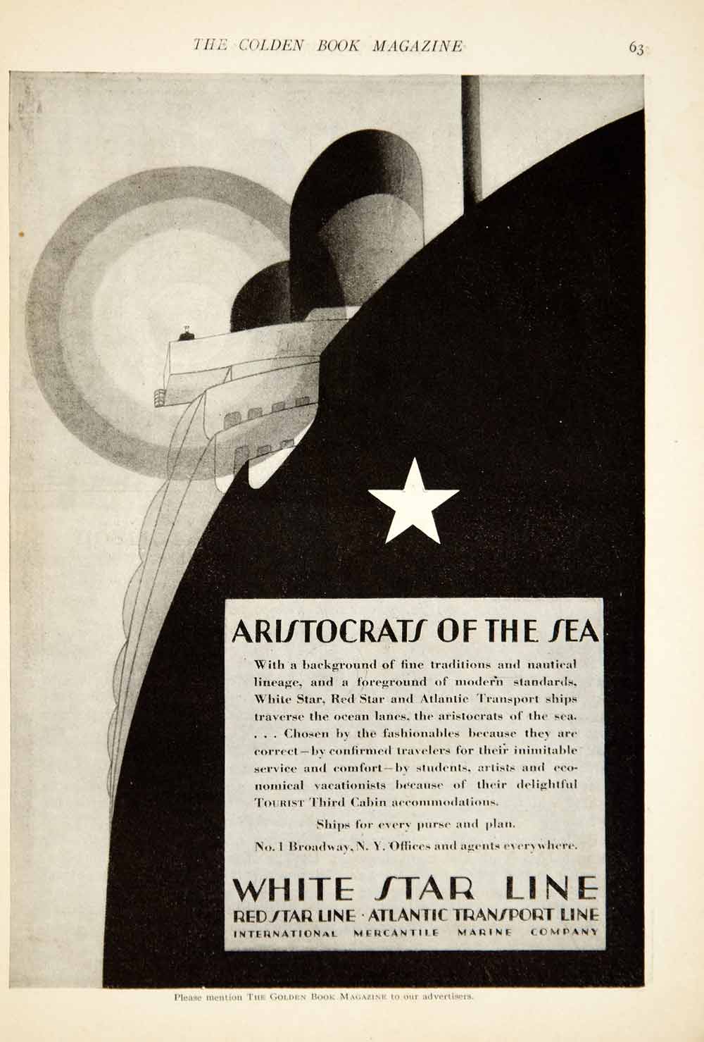1928 Ad Cruise Ship White Red Star Line Atlantic Transport Steamship YGB1
