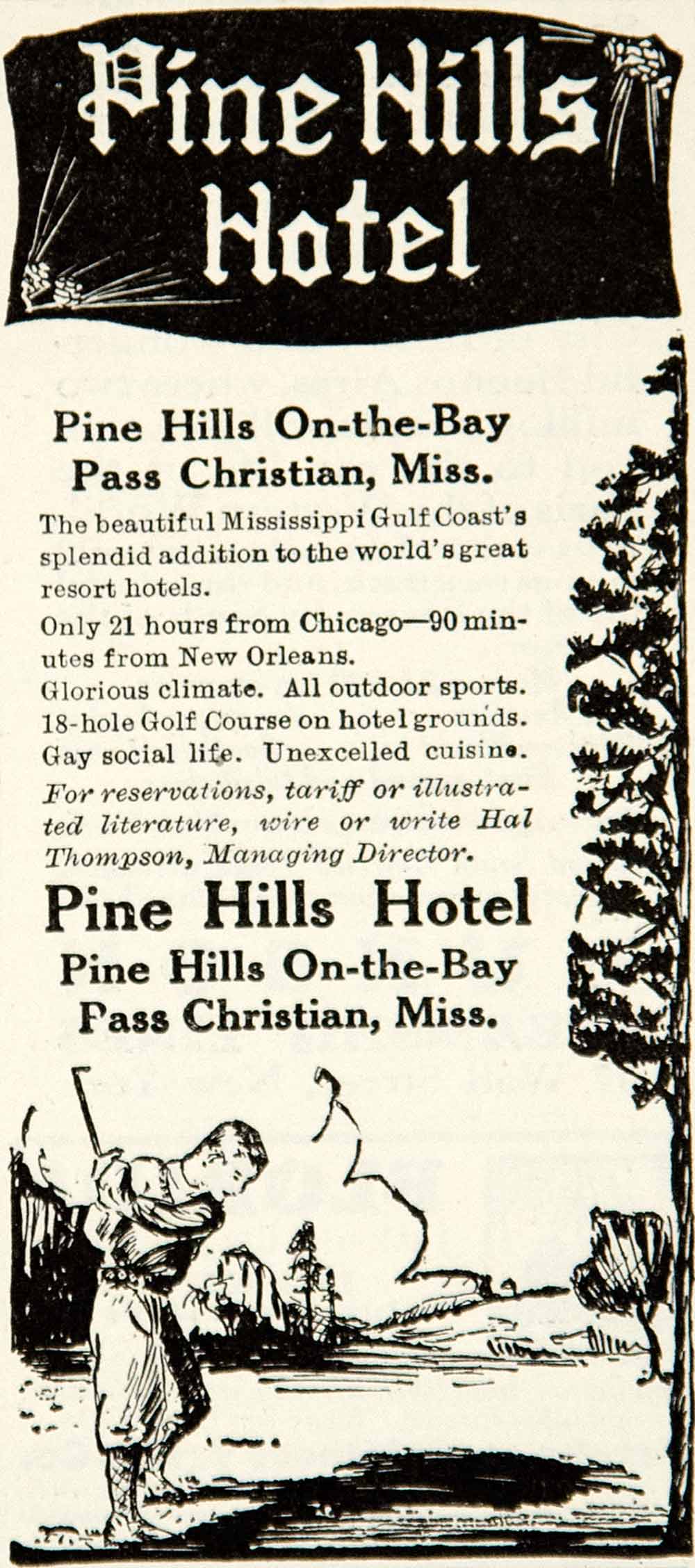 1927 Ad Pine Hills Hotel Pass Christian Mississippi Resort Golf Course YGB1