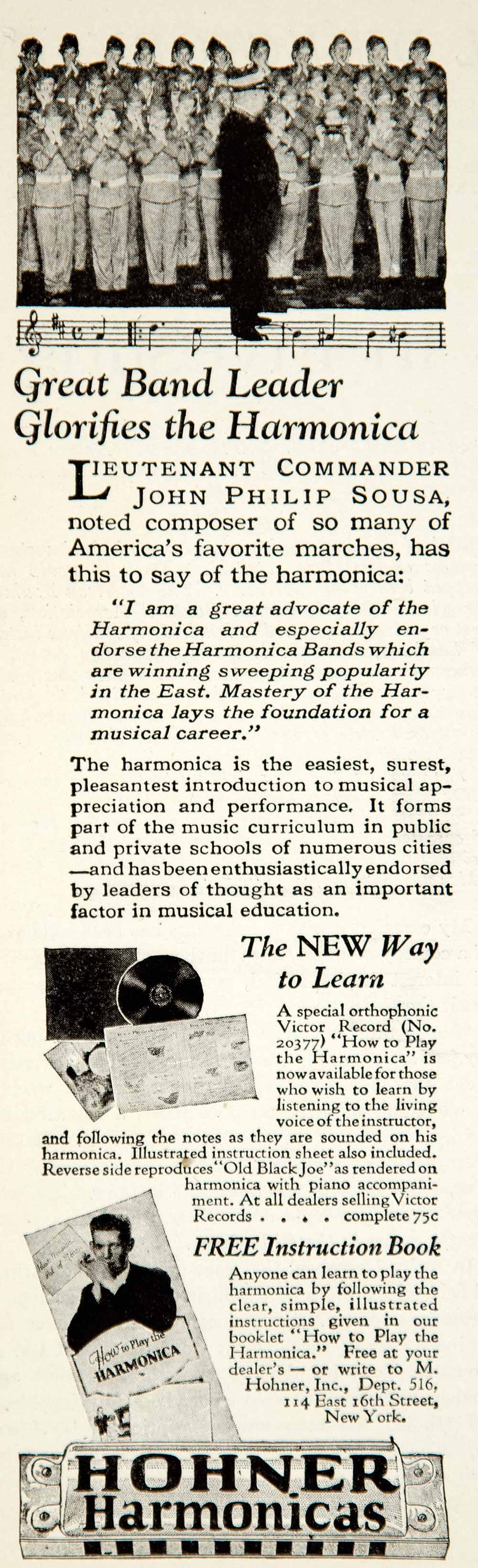 1927 Ad Hohner Harmonicas John Philip Sousa Band 114 East 16th Street NYC YGB1