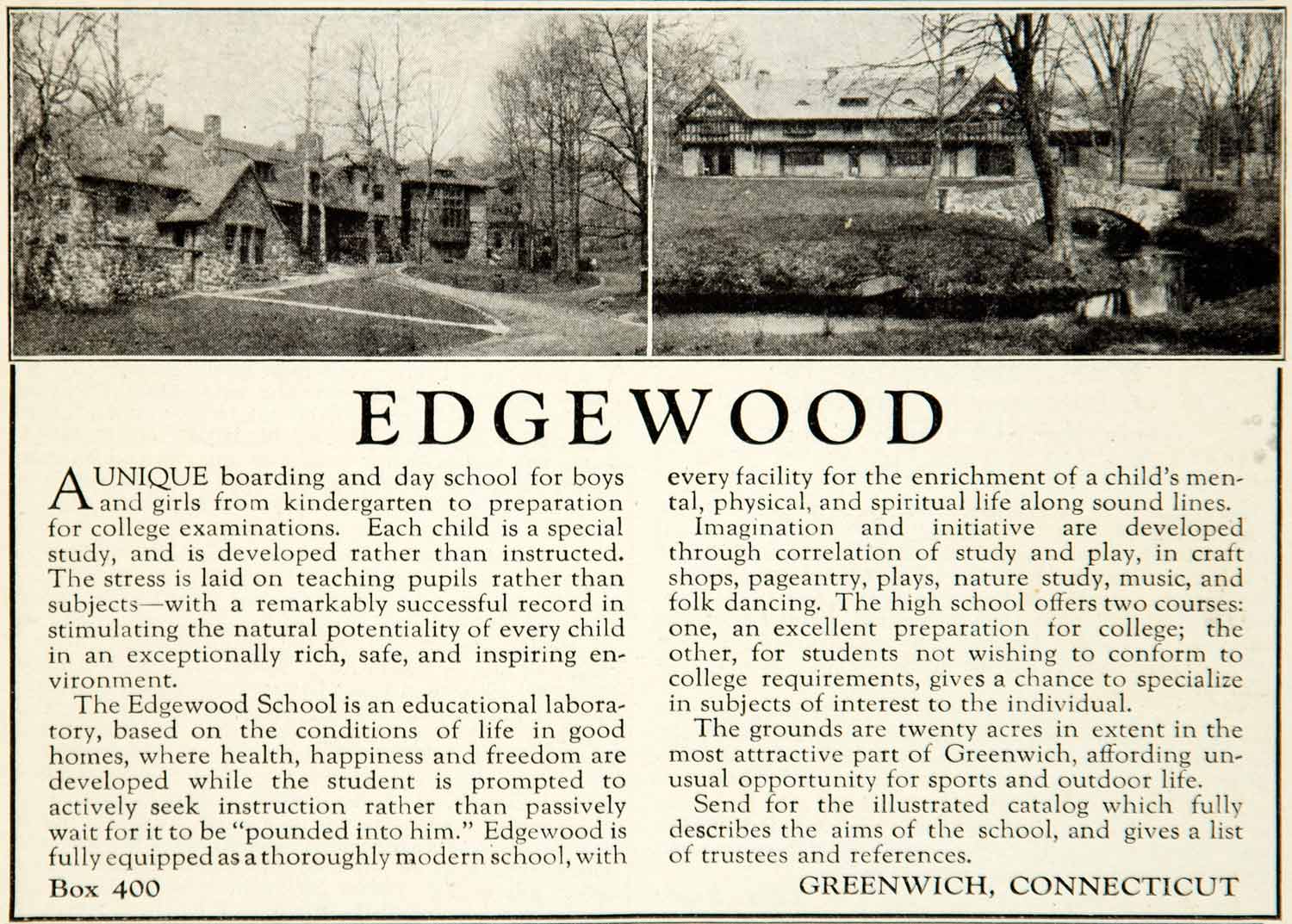 1927 Ad Edgewood Boarding School Boys Girls Education Greenwich Connecticut YGB1