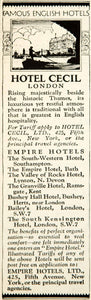 1928 Ad Hotel Cecil London England Empire Travel 425 Fifth Ave New York YGB1