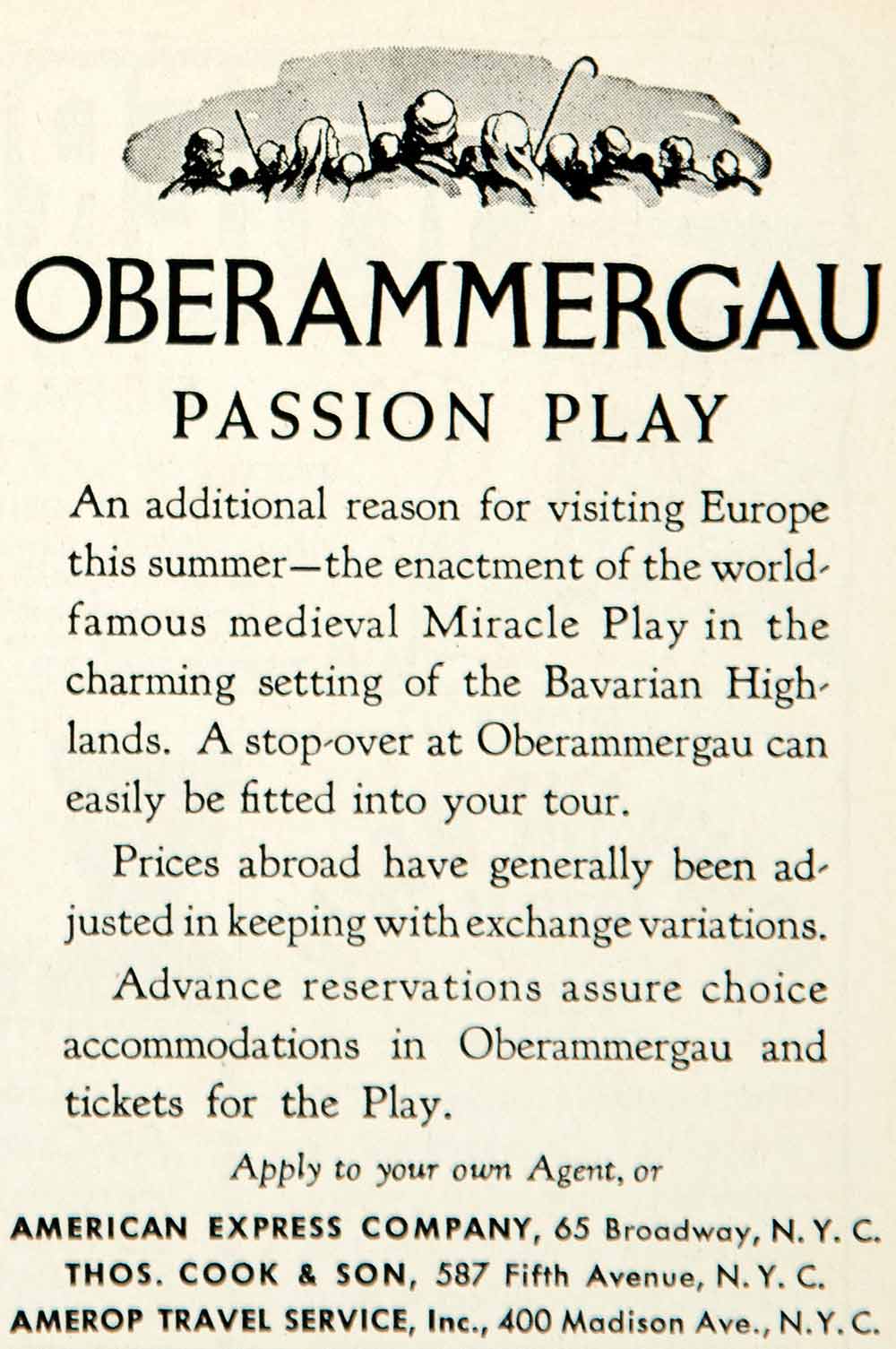 1934 Ad Travel Oberammergau Passion Medieval Theater Bavaria Germany YGB1