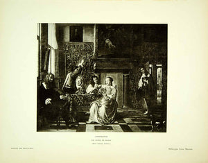 1921 Heliotype Pieter de Hooch Conversation Palace Musician Painting Woman YGBA1