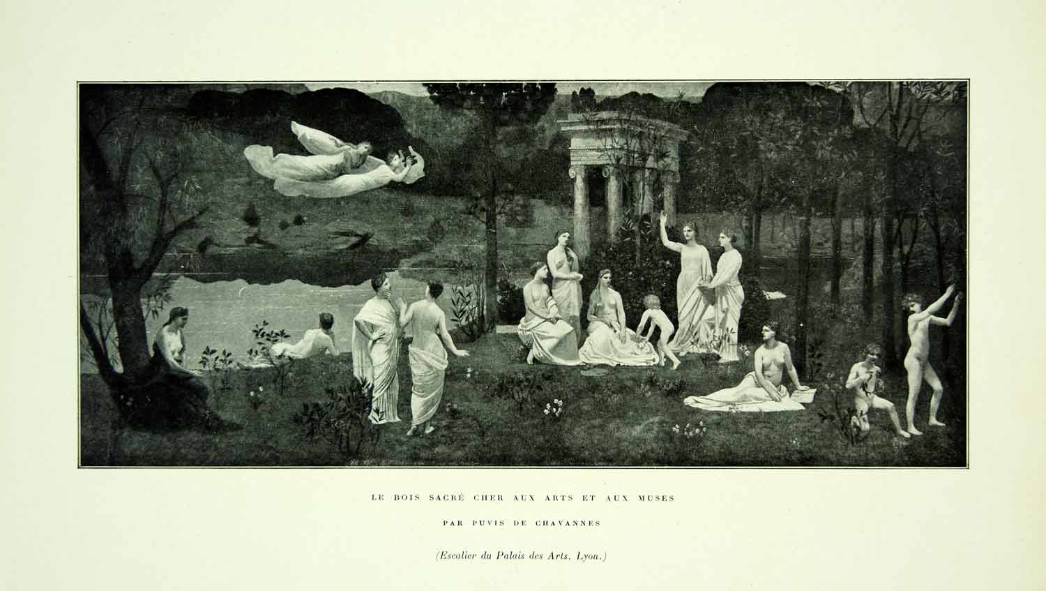 1920 Print Puvis Chavannes Sacred Grove Arts Muses Garden Nudes Harp Music YGBA1