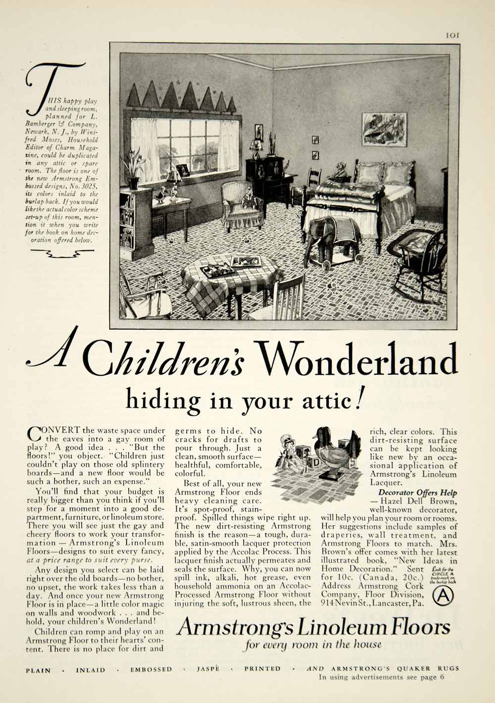 1929 Ad Armstrong Linoleum Floor Household Decor Winifred Moses L Bamberger YGH1