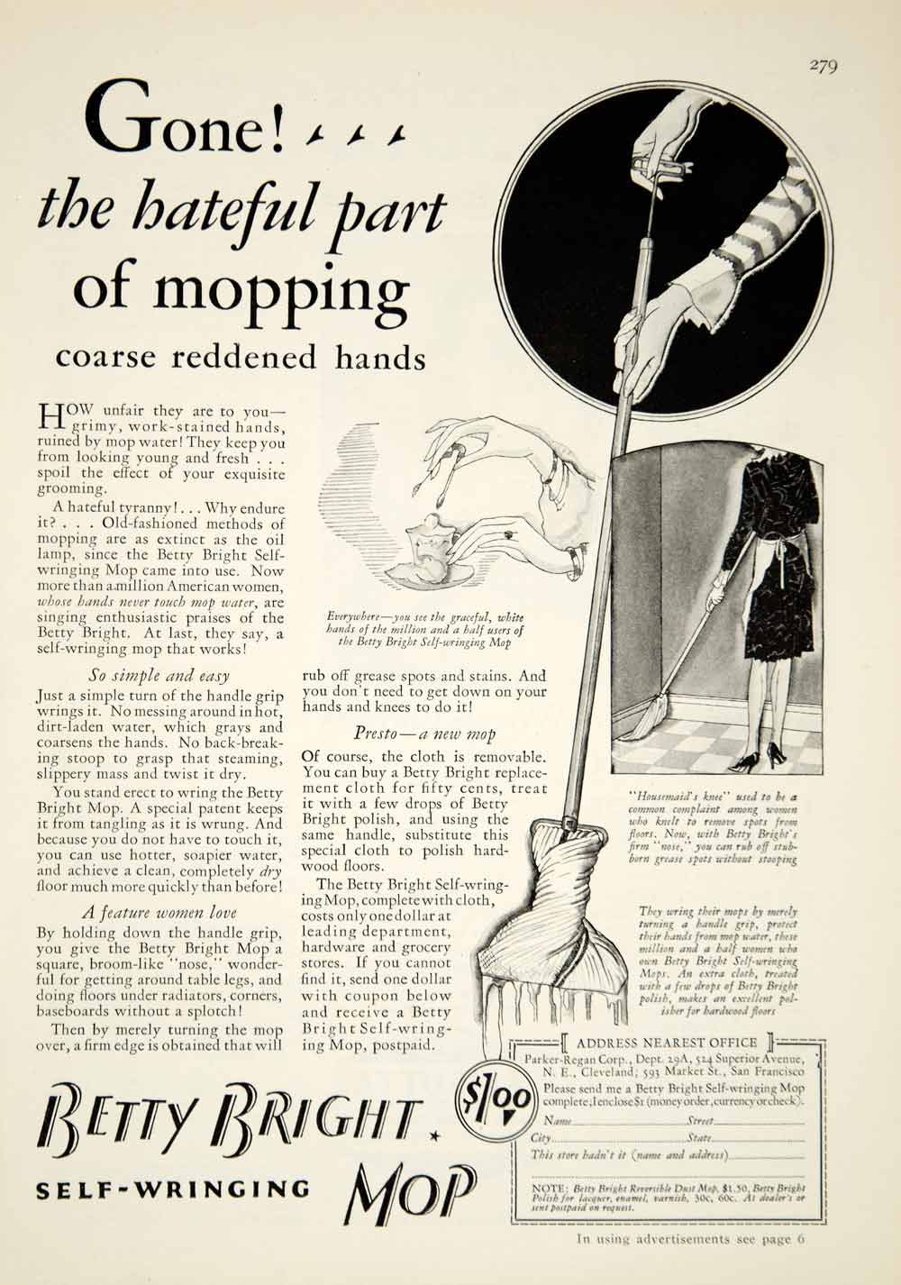 1929 Ad Parker-Regan Betty Bright Mop Housewife Cleaning Roaring Twenties YGH1