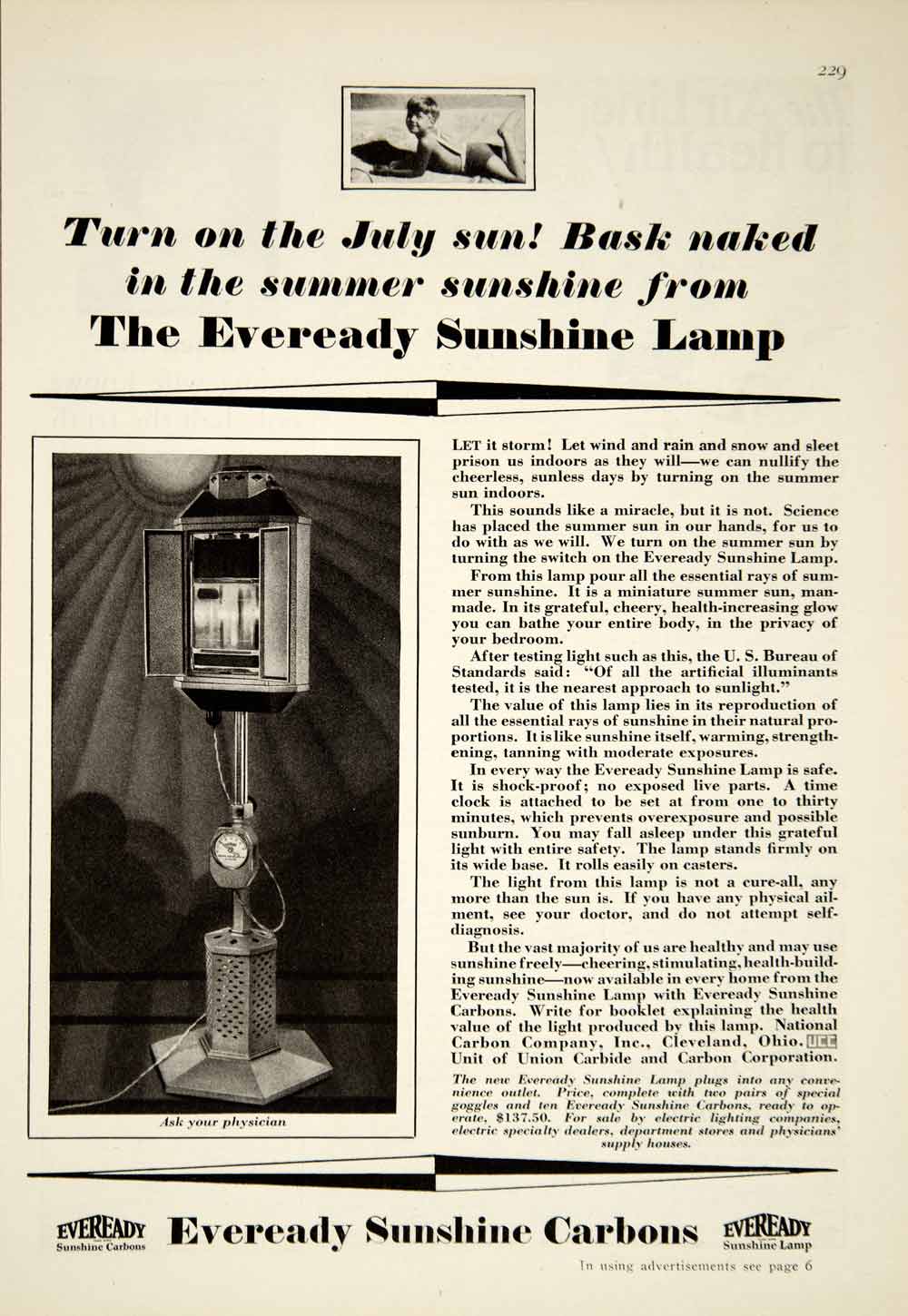 1929 Ad Eveready Sunshine Heat Lamp Medical Quackery Health Tan Twenties YGH1