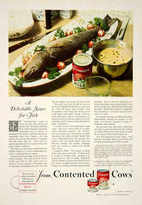 1929 Ad Carnation Evaporated Milk Dairy Caper Sauce Mary Blake Recipe Food YGH1