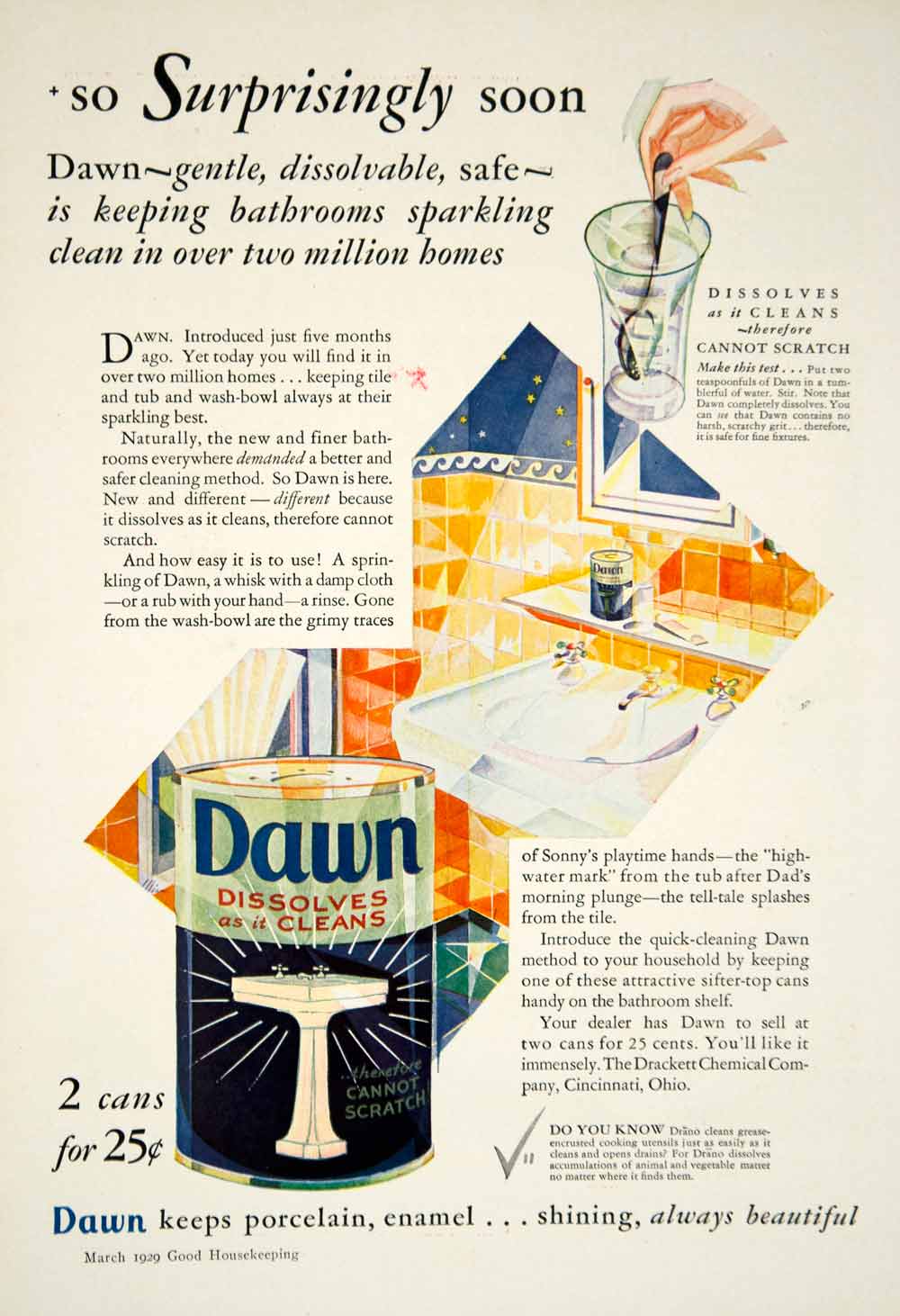 1929 Ad Drackett Chemical Dawn Soap Bathroom Cleaner Household Twenties Era YGH1