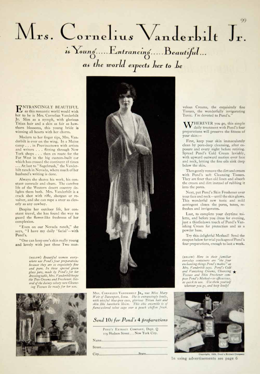 1929 Ad Pond's Extract Mary Weir Vanderbilt Skin Facial Cream Cosmetics YGH1
