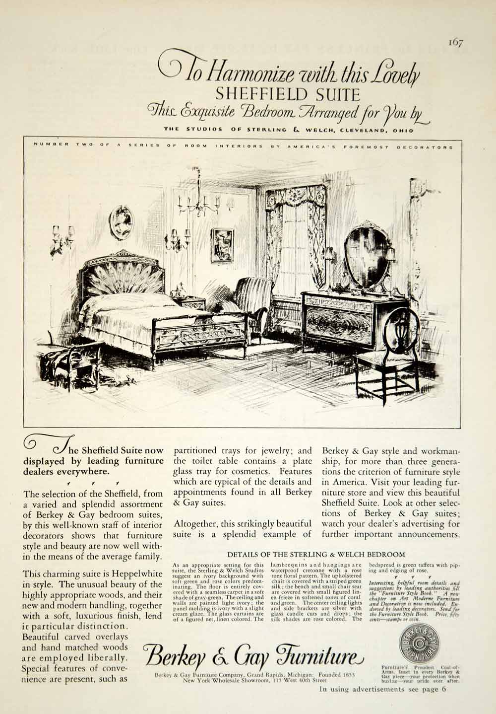 1929 Ad Berkey Gay Sheffield Suite Bedroom Furniture Sterling Welch Decor YGH1