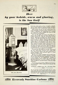 1929 Ad Eveready Sunshine Carbon Lamp Tanning Light Medical Quackery Health YGH1