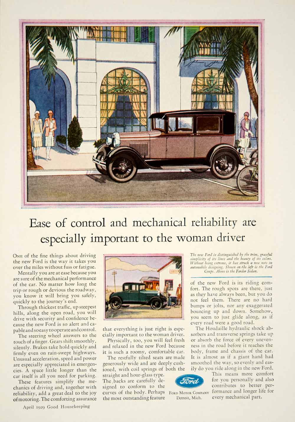 1929 Ad Ford Fordor Sedan Coupe Car Automobile Art Deco Roaring Twenties YGH1